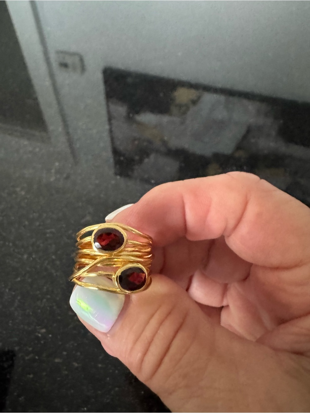 Gold-Tone Double Garnet Glass Stone Wrap Ring - Women Jewelry